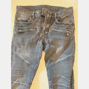 Mnml Mens Biker Jeans Washed Black Moto Ribbed Slim Fit Ankle Zip Denim 29